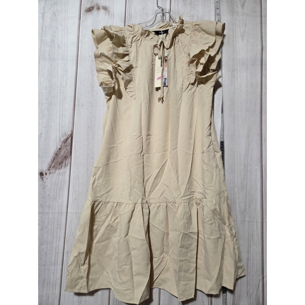 Dokotoo Dress Womens Large Beige Ruffle Sleeve Tiered Short Mini Pockets